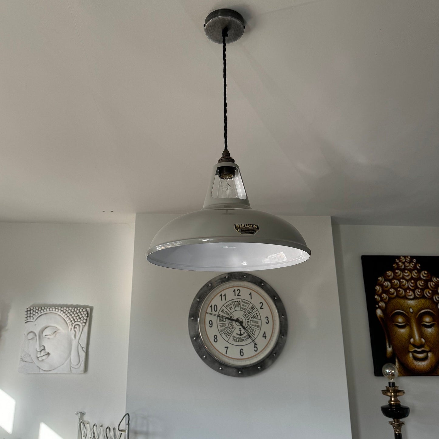 Cawston XL ~ Grey Solid Shade 1932 DesignPendant Set Light | Ceiling Dining Room | Kitchen Table | Vintage Filament Bulb 14 Inch