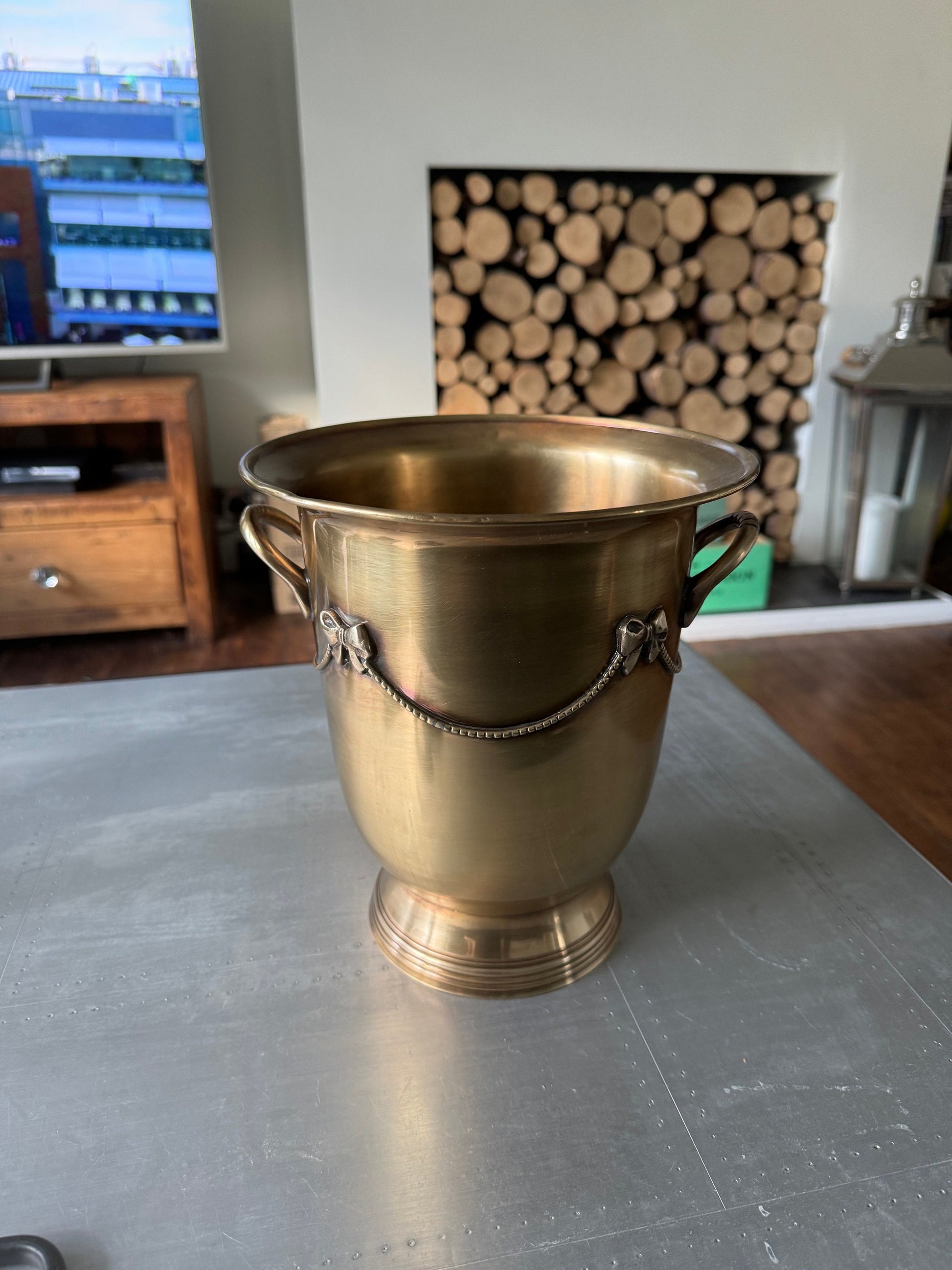 Solid Antique Brads Champagne Ice Bucket | Wine Cooler