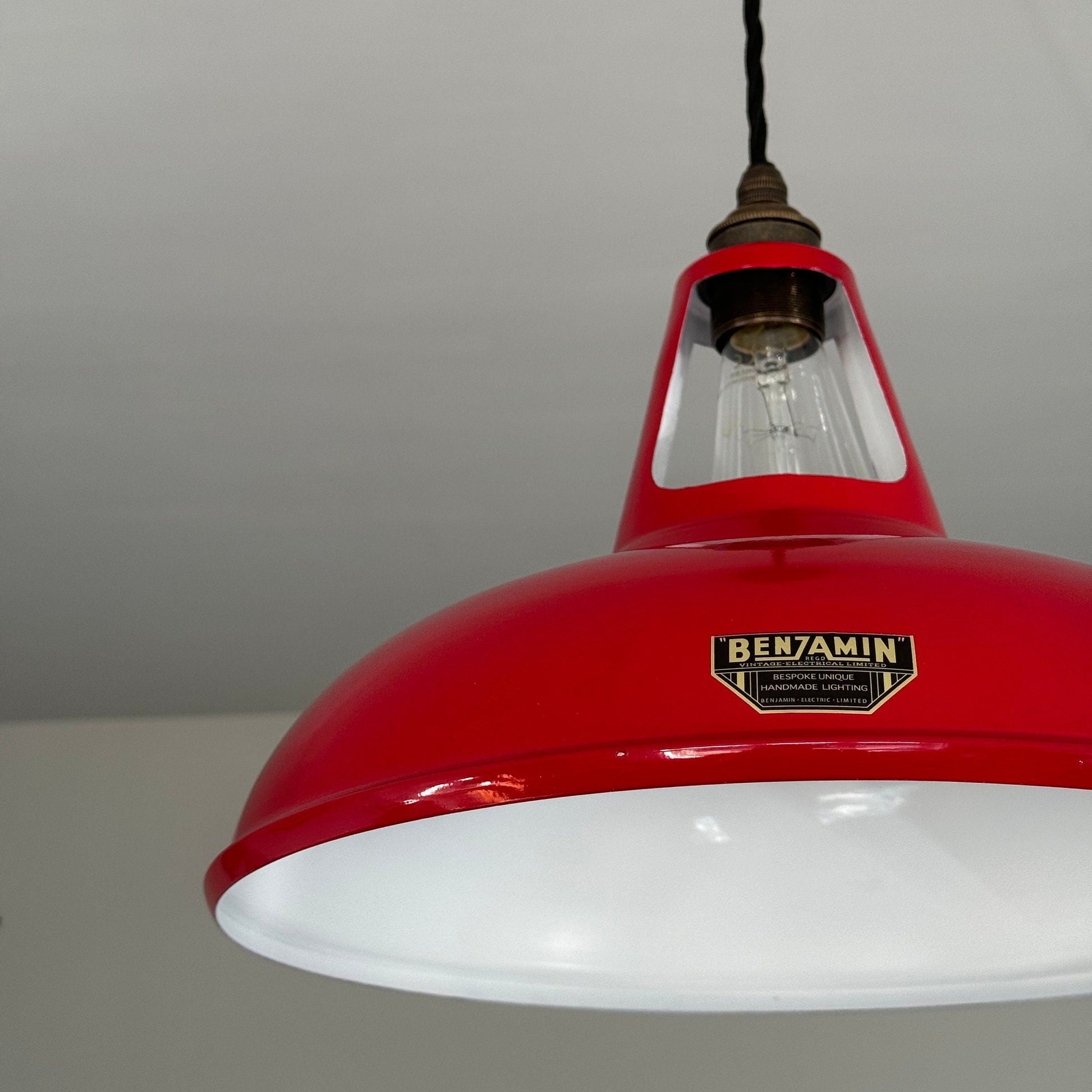 Cawston XL ~ British Red Solid Shade Slot Design Pendant Set Light ~ 14 Inch