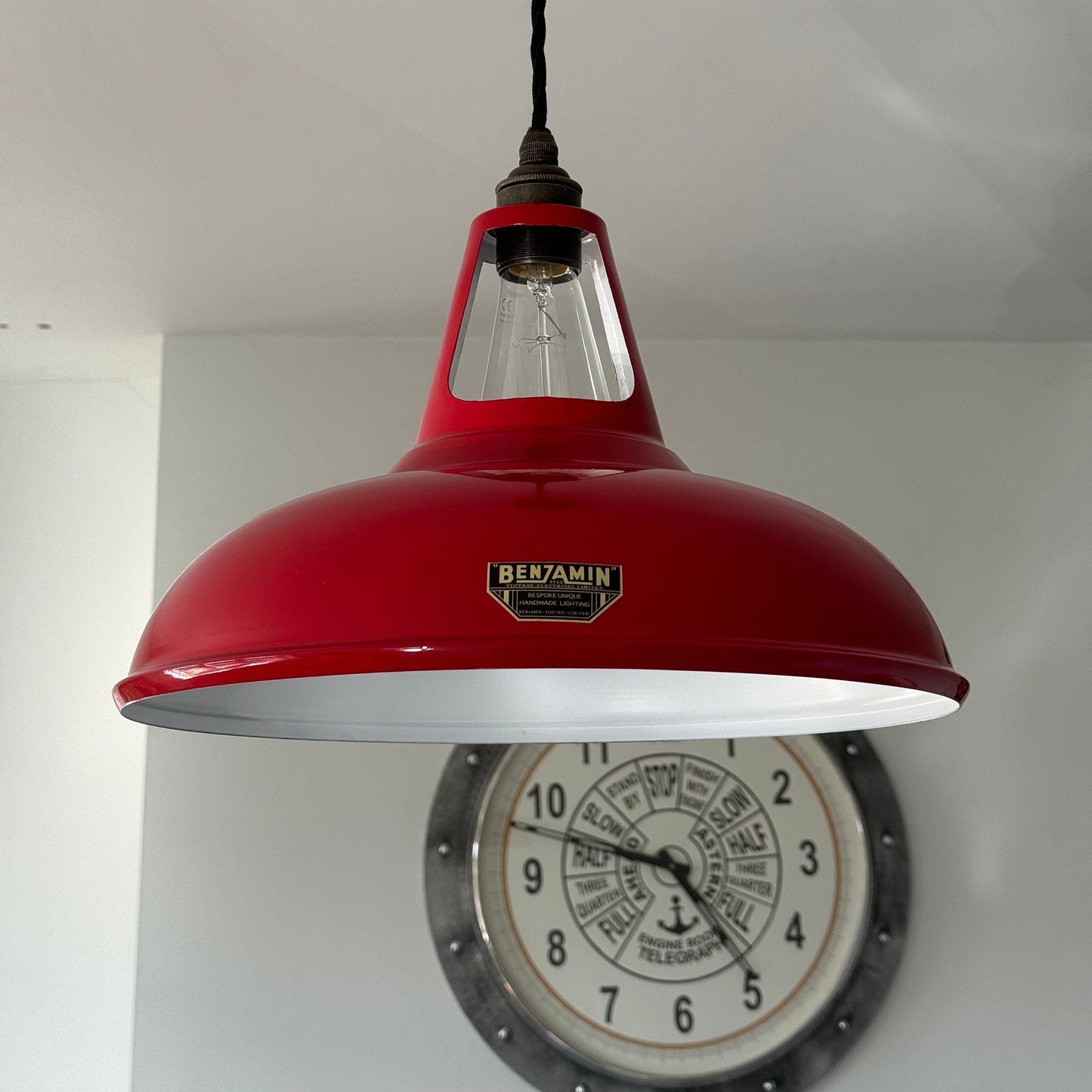 Cawston XL ~ British Red Solid Shade Slot Design Pendant Set Light ~ 14 Inch