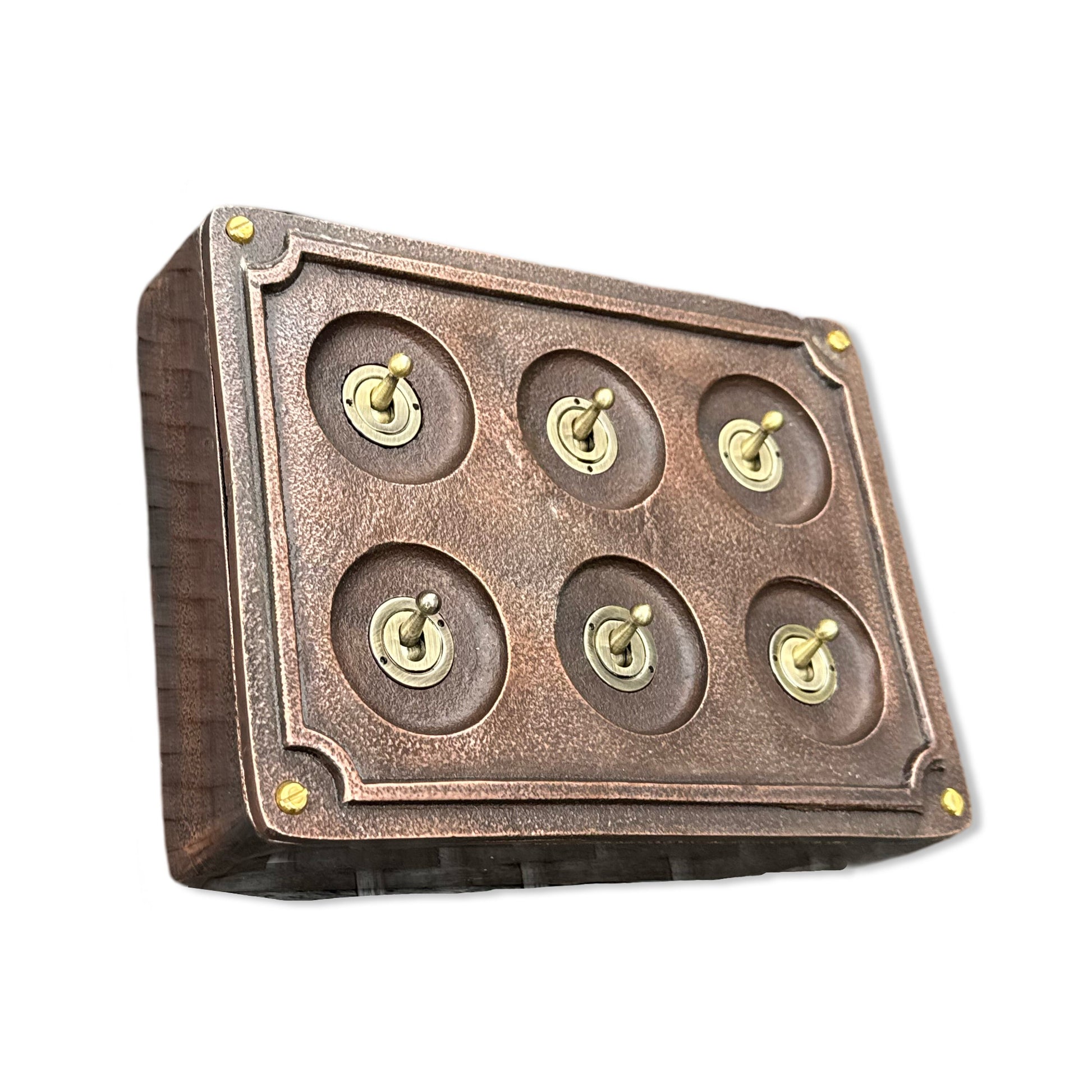 6 Gang 2 Way Antique Copper Solid Cast Metal Conduit Light Switch Industrial - BS EN Vintage Crabtree 1950’s Style