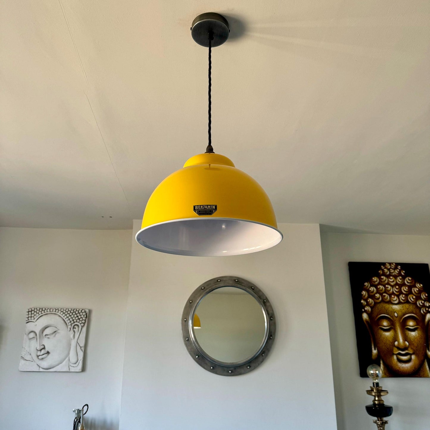 Morley XL ~ Summer Yellow Solid Steel Shade Pendant Set Light ~ 13 Inch