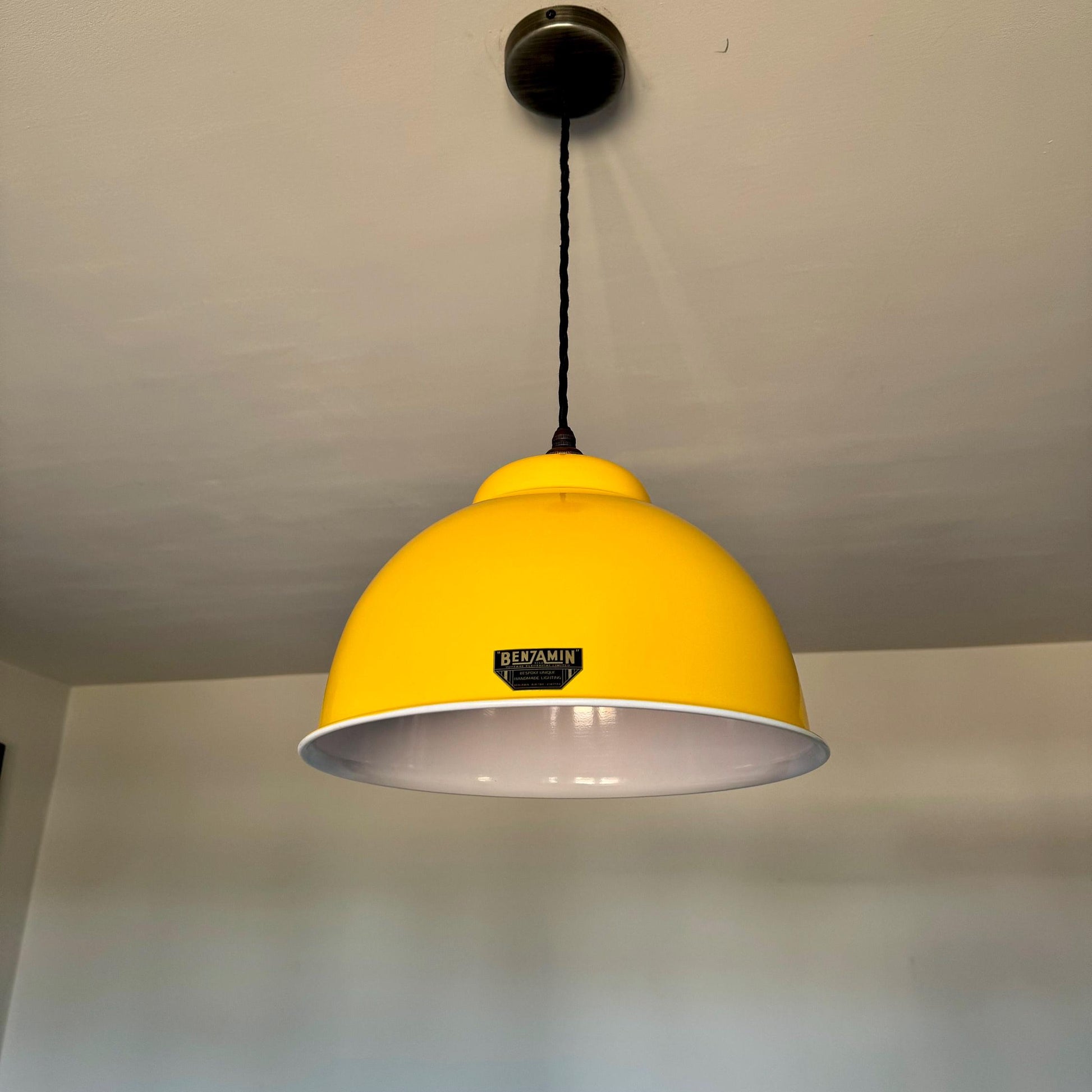 Morley XL ~ Summer Yellow Solid Steel Shade Pendant Set Light ~ 13 Inch