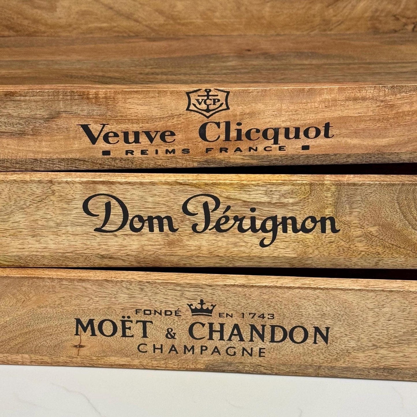 Wooden Serving Trays Moët & Chandon Champagne Butlers Crates Storage Boxes Natural Finish