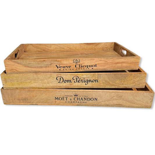 Wooden Serving Trays Moët & Chandon Champagne Butlers Crates Storage Boxes Natural Finish