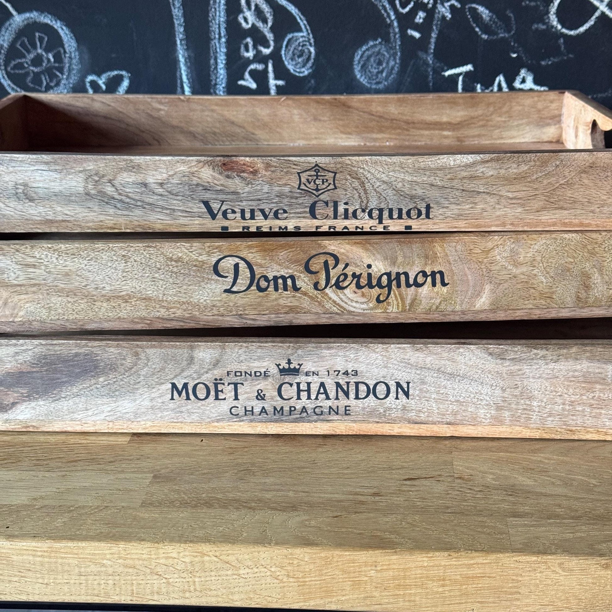 Wooden Serving Trays Moët & Chandon Champagne Butlers Crates Storage Boxes Natural Finish