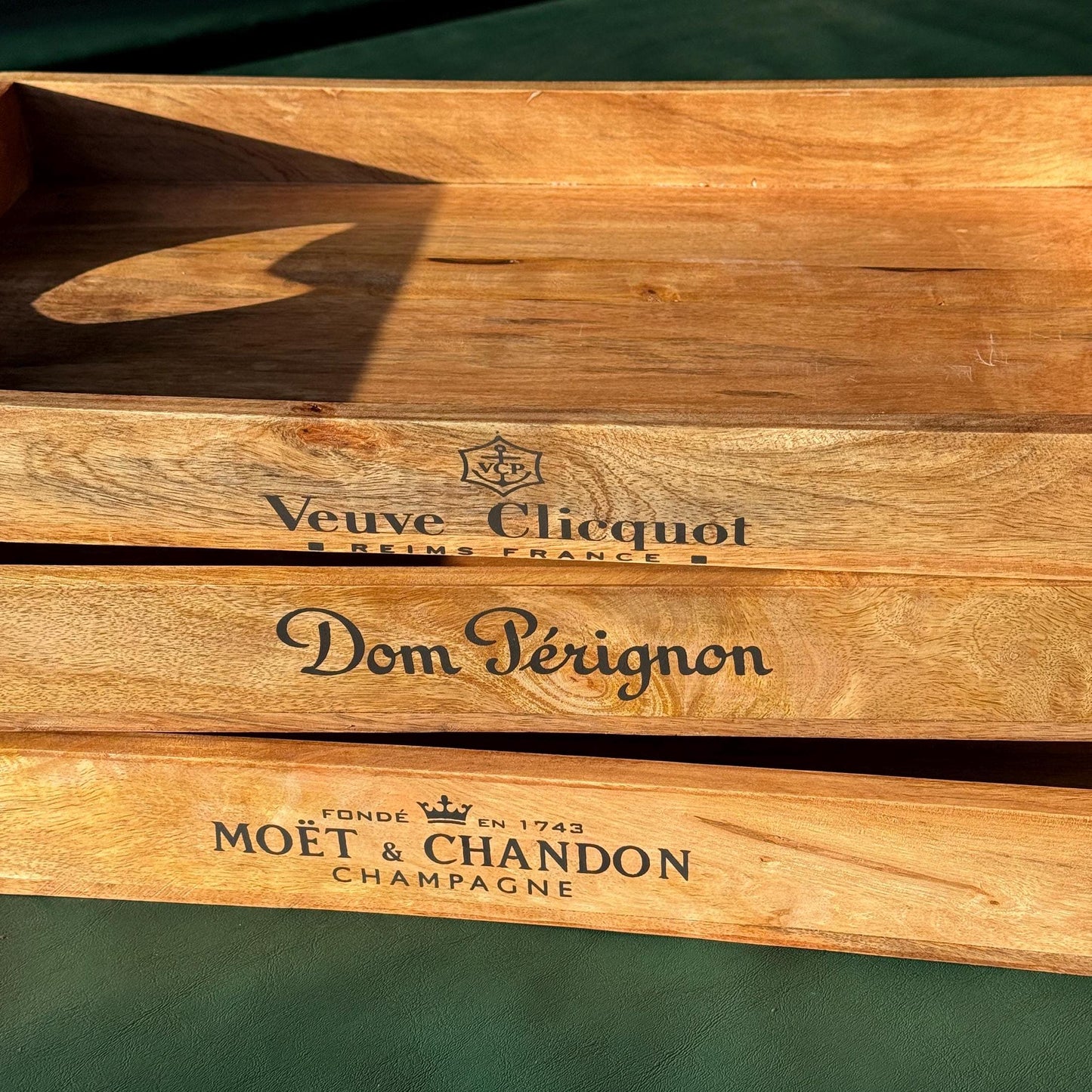 Wooden Serving Trays Moët & Chandon Champagne Butlers Crates Storage Boxes Natural Finish