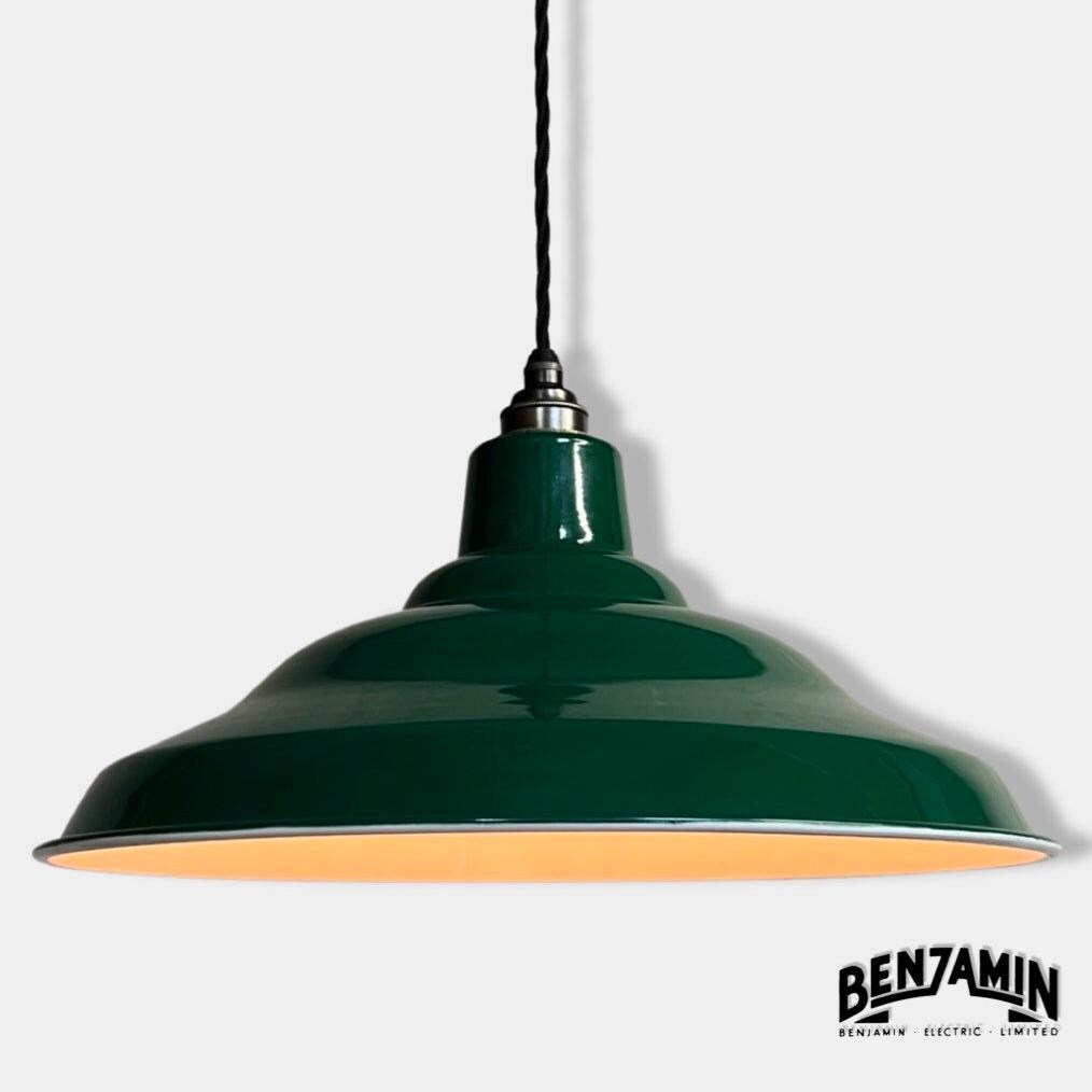 Bawsey ~ Racing Green Industrial Factory Shade Light Ceiling Dining Room Kitchen Table Vintage Edison Filament Lamp Pendant 16 Inch