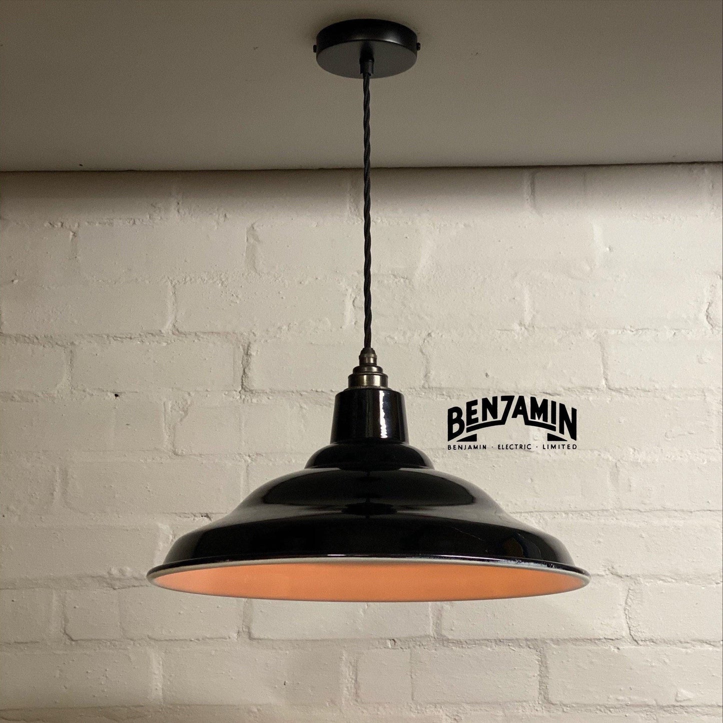 Bawsey ~ Jet Black Industrial factory shade light ceiling dining room kitchen table vintage edison filament lamps pendant 16 Inch