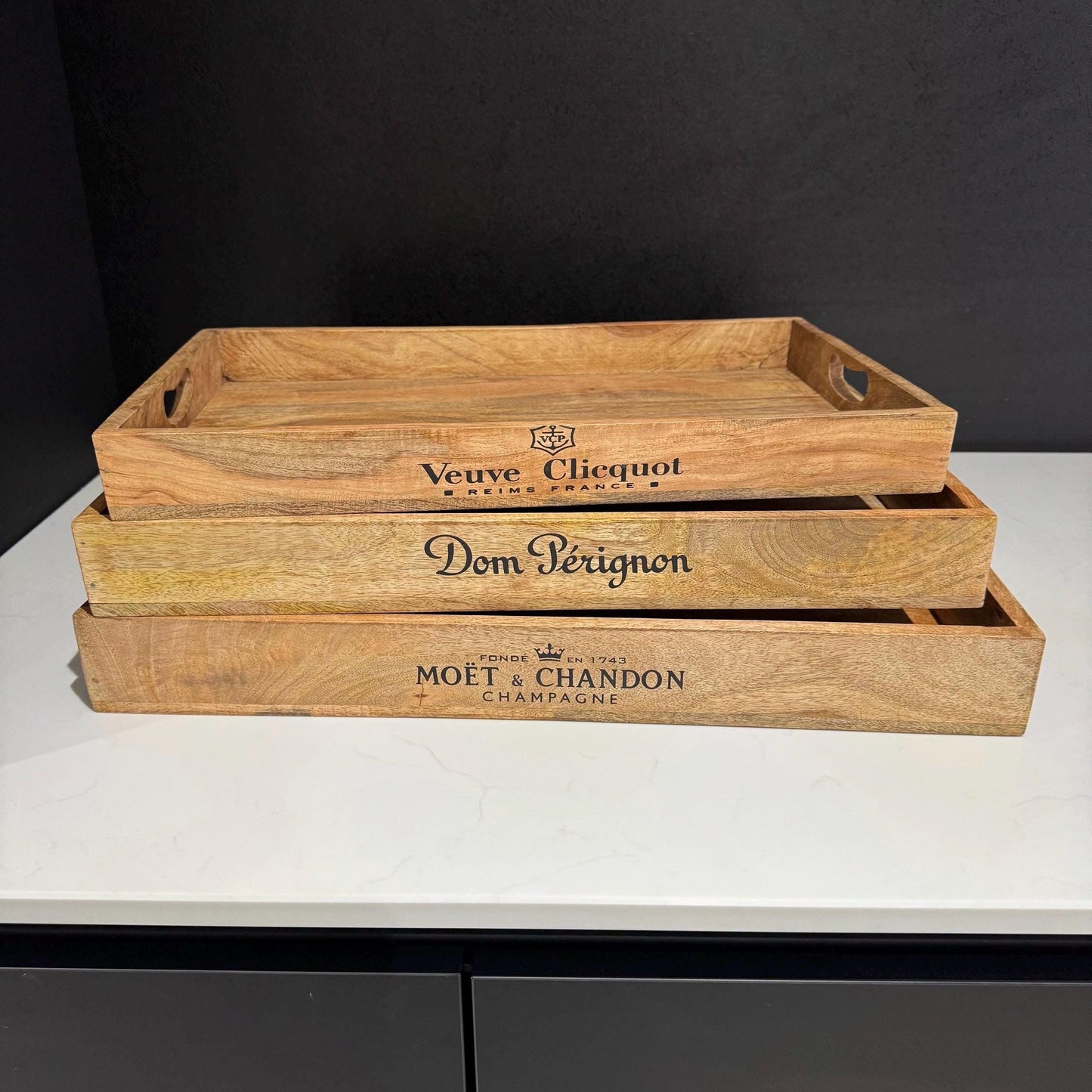 Wooden Serving Trays Moët & Chandon Champagne Butlers Crates Storage Boxes Natural Finish