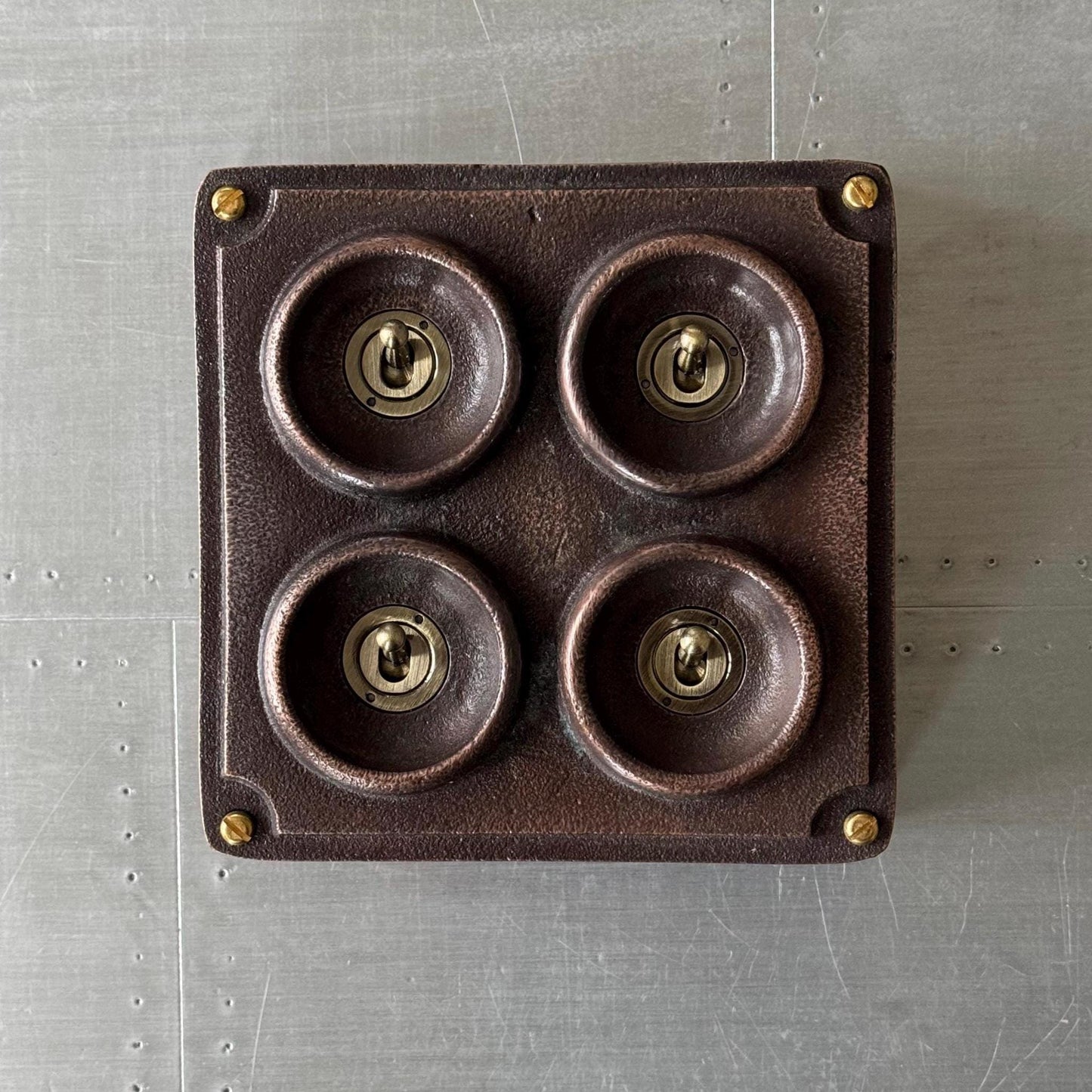 4 Gang 2 Way Solid Antique Copper Metal Surface Mounting Conduit Light Switch Crabtree Industrial - BS EN Approved