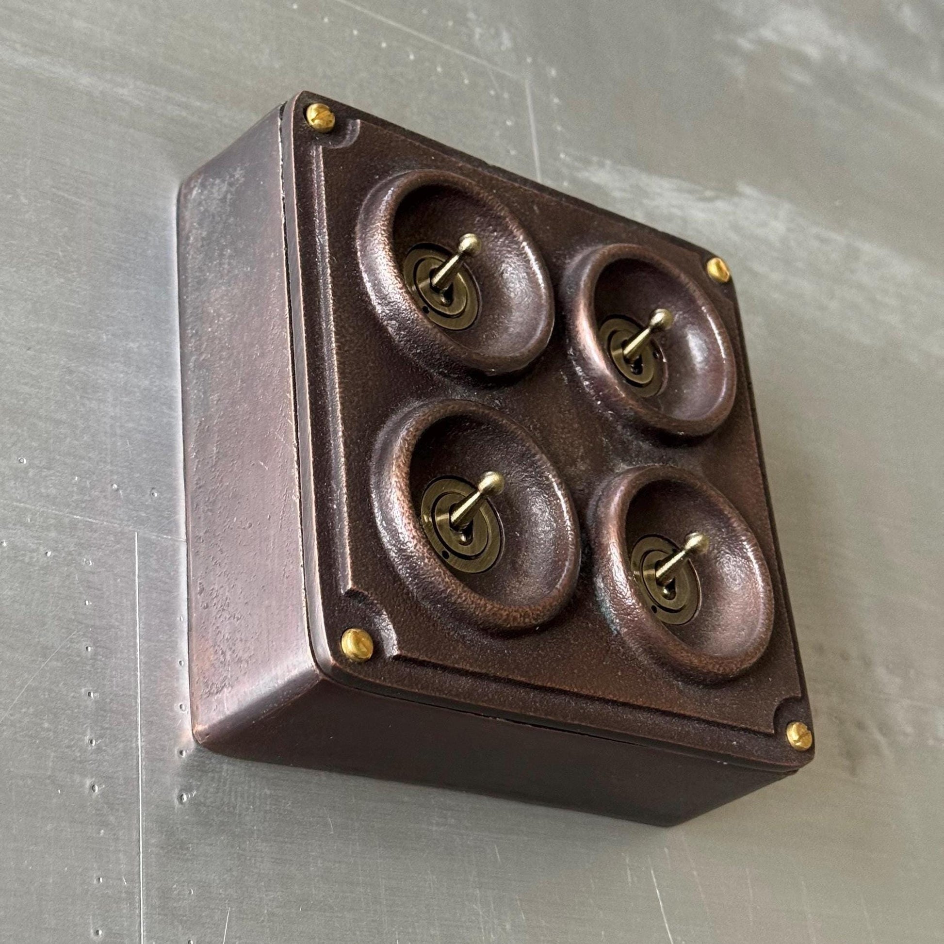 4 Gang 2 Way Solid Antique Copper Metal Surface Mounting Conduit Light Switch Crabtree Industrial - BS EN Approved