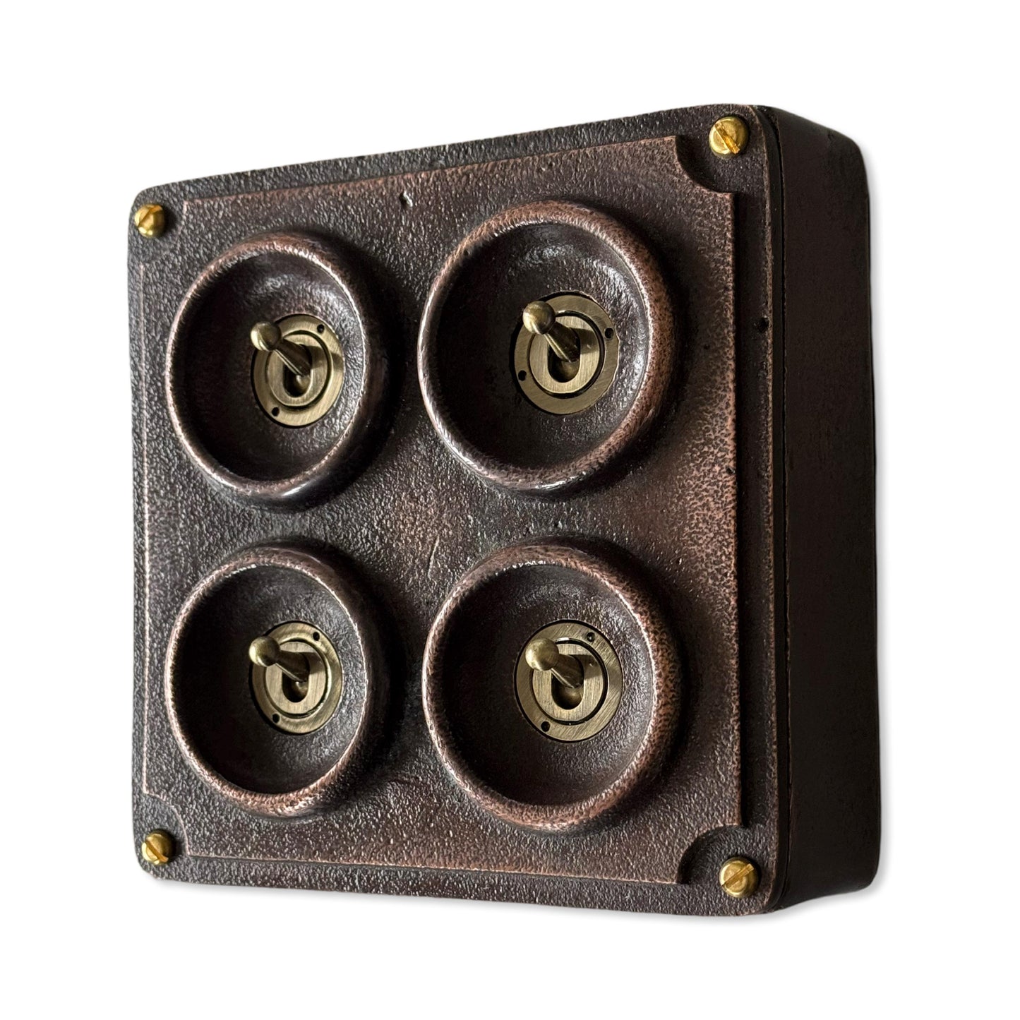 4 Gang 2 Way Solid Antique Copper Metal Surface Mounting Conduit Light Switch Crabtree Industrial - BS EN Approved