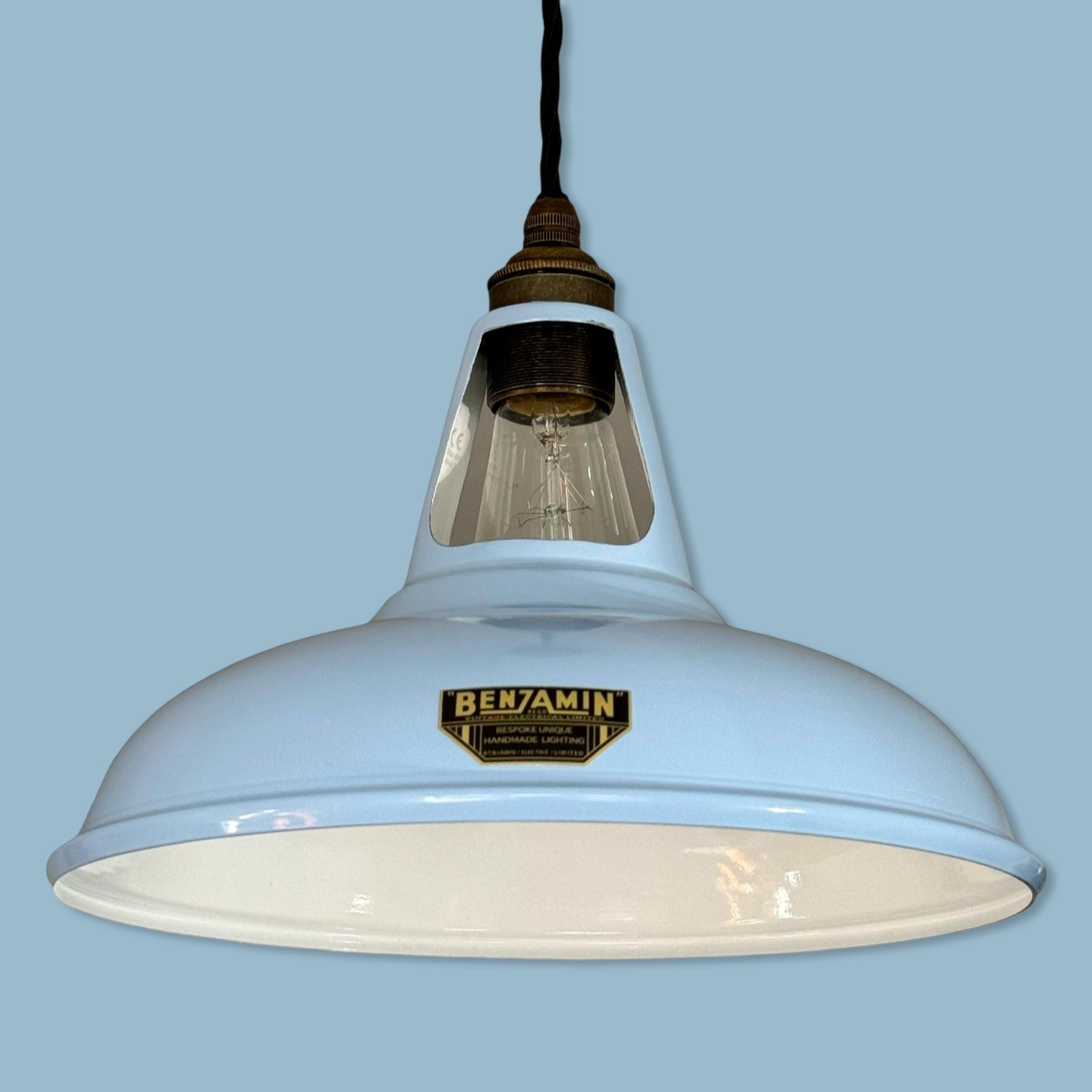 Cawston ~ Light Sky Blue Solid Shade Slotted Design Pendant Set Light ~ 11 Inch