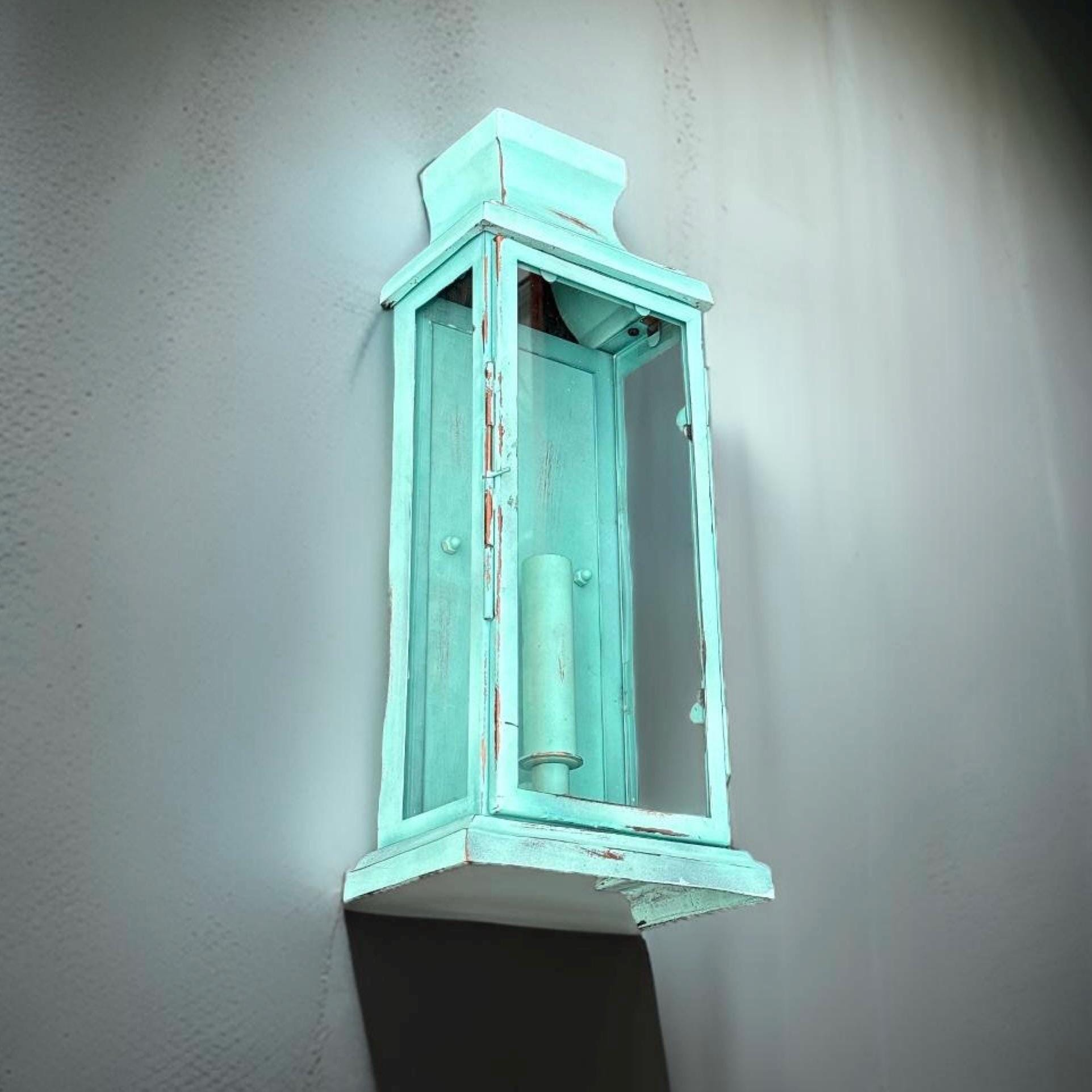 Reedham ~ Verdigris Flush Lantern Wall Sconce Light