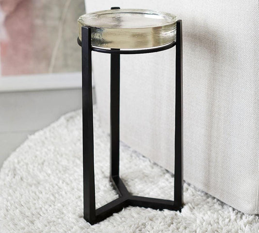 Solid Glass Round Accent Side Coffee Table Retro