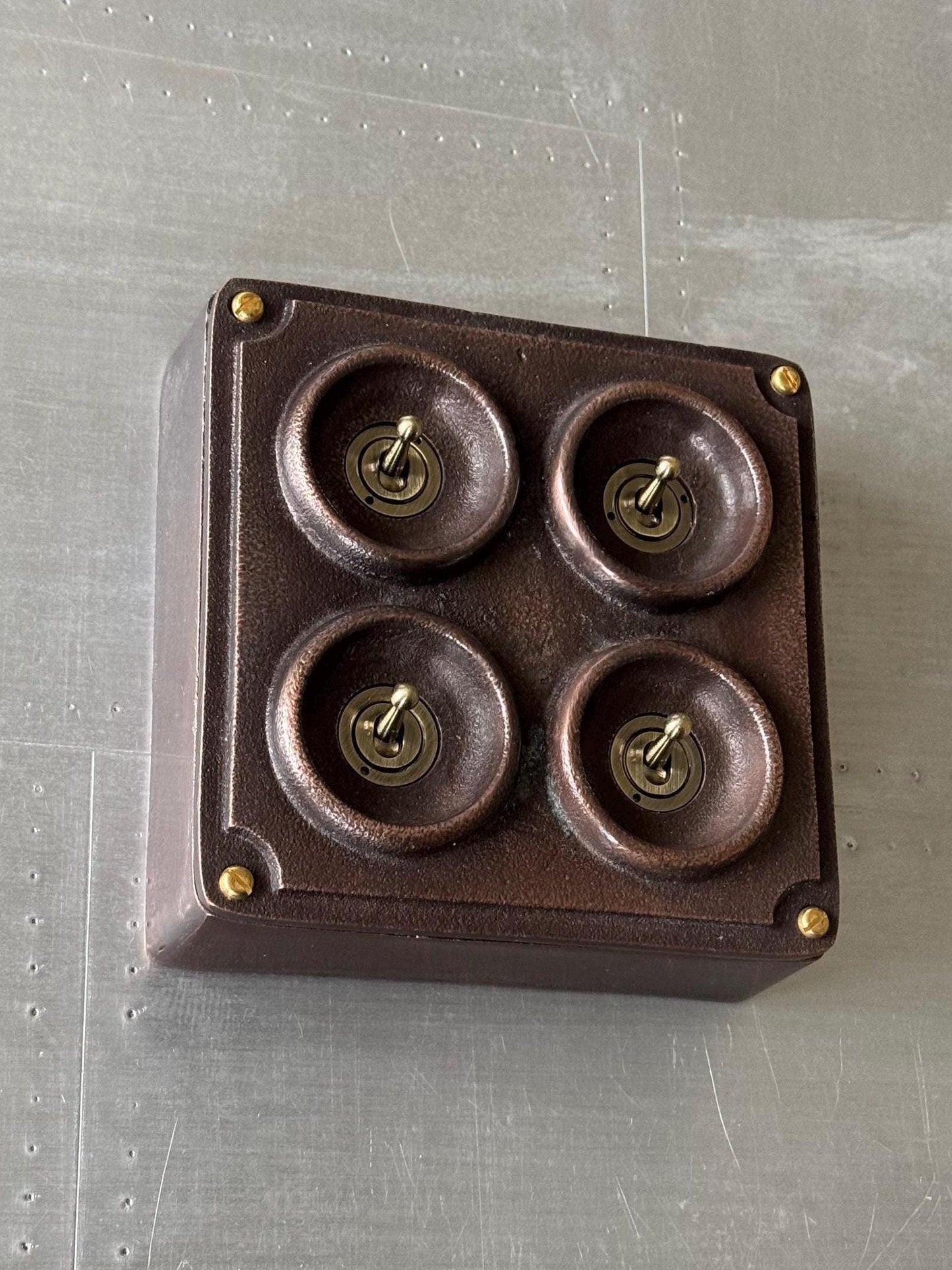 4 Gang 2 Way Solid Antique Copper Metal Surface Mounting Conduit Light Switch Crabtree Industrial - BS EN Approved