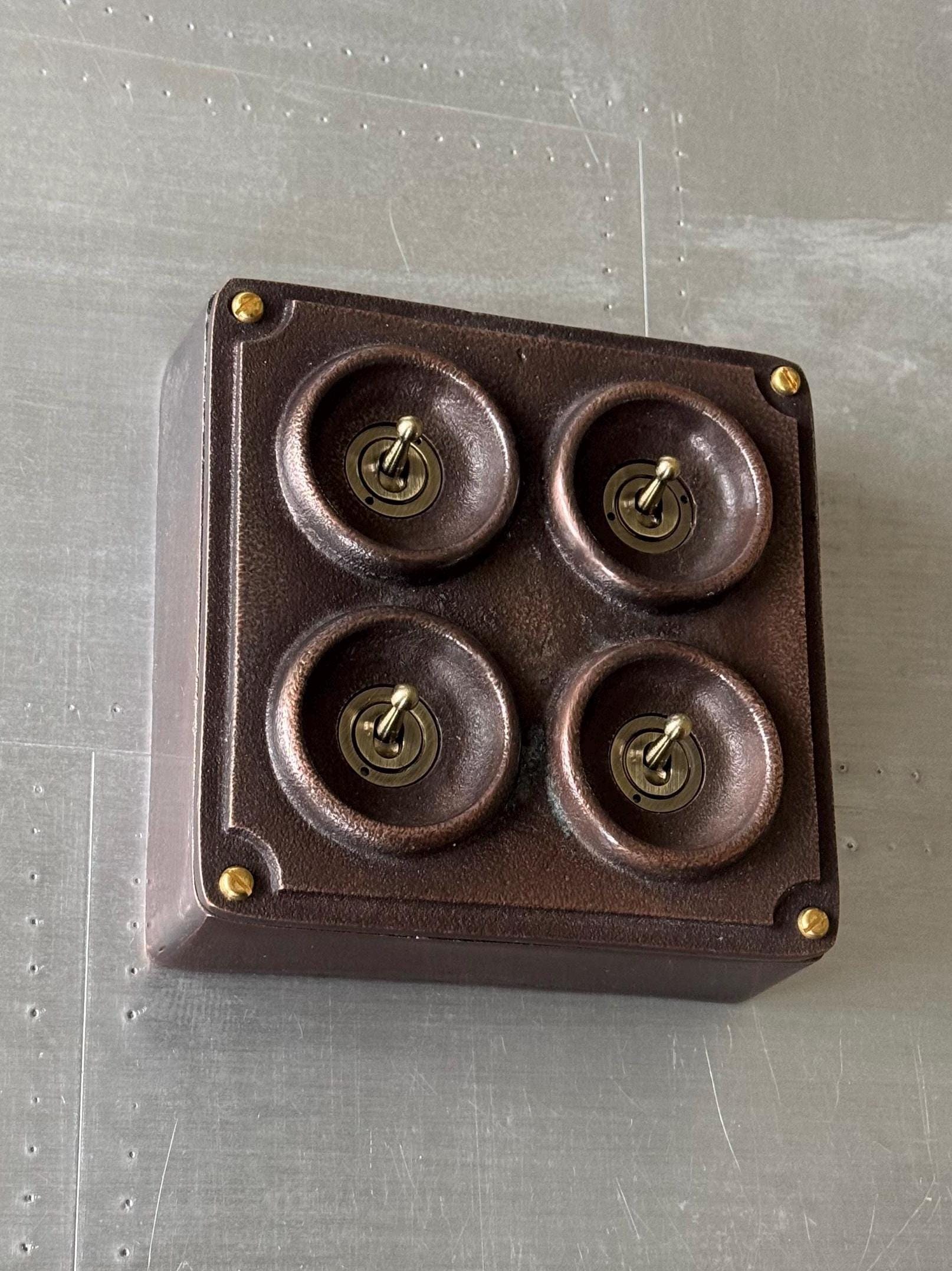 4 Gang 2 Way Solid Antique Copper Metal Surface Mounting Conduit Light Switch Crabtree Industrial - BS EN Approved