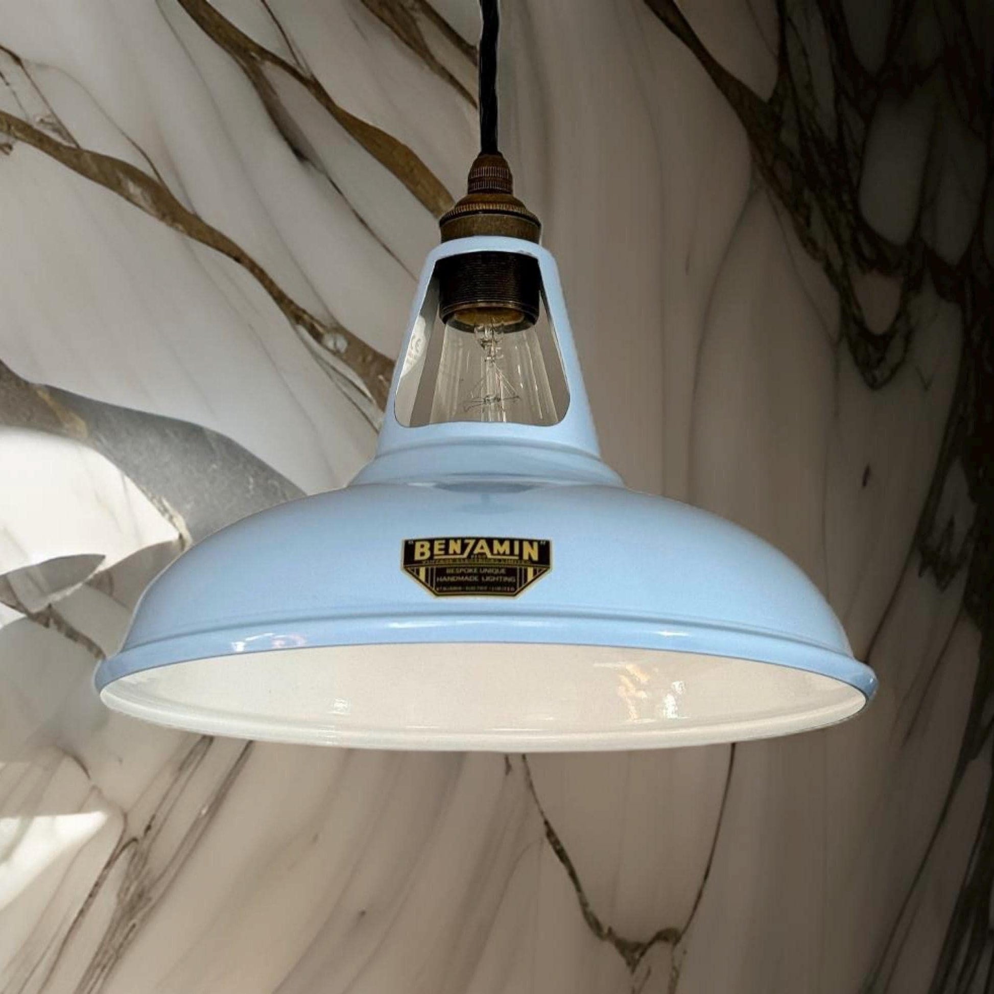 Cawston ~ Light Sky Blue Solid Shade Slotted Design Pendant Set Light ~ 11 Inch