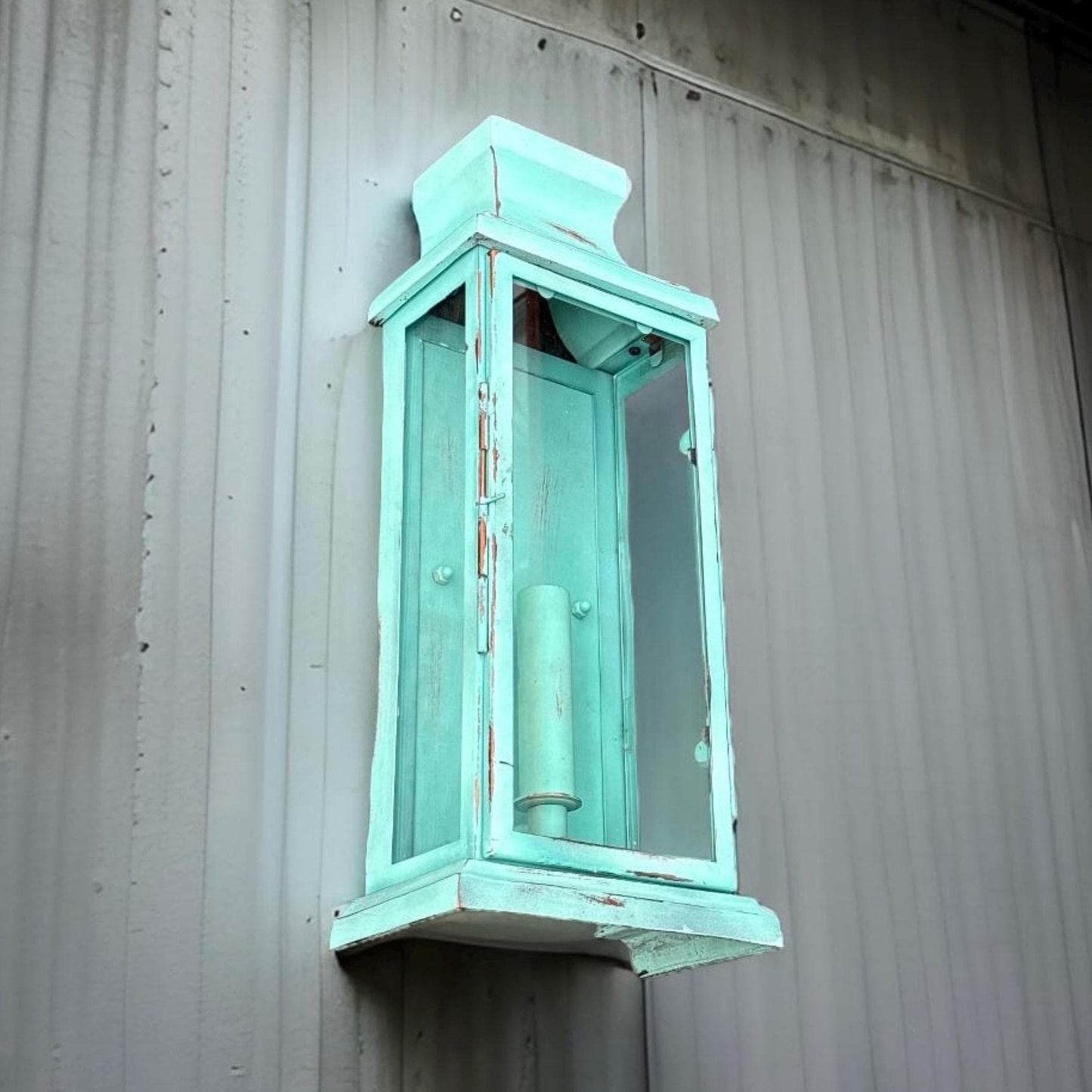 Reedham ~ Verdigris Flush Lantern Wall Sconce Light