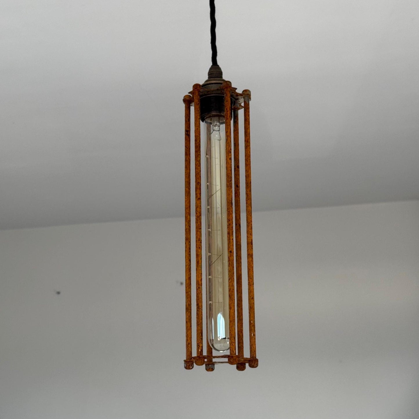 Rusted Solid Steel Cage Lampshade | Pendant Set Light ~ 12.5 Inches