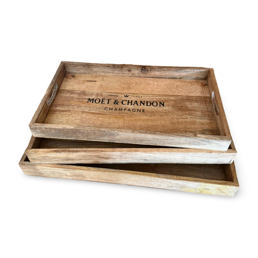 Wooden Serving Trays Moët & Chandon Champagne Butlers Crates Storage Boxes Natural Finish