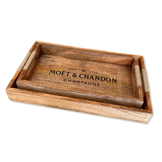 Wooden Serving Trays Moët & Chandon Champagne Butlers Crates Storage Boxes Natural Finish