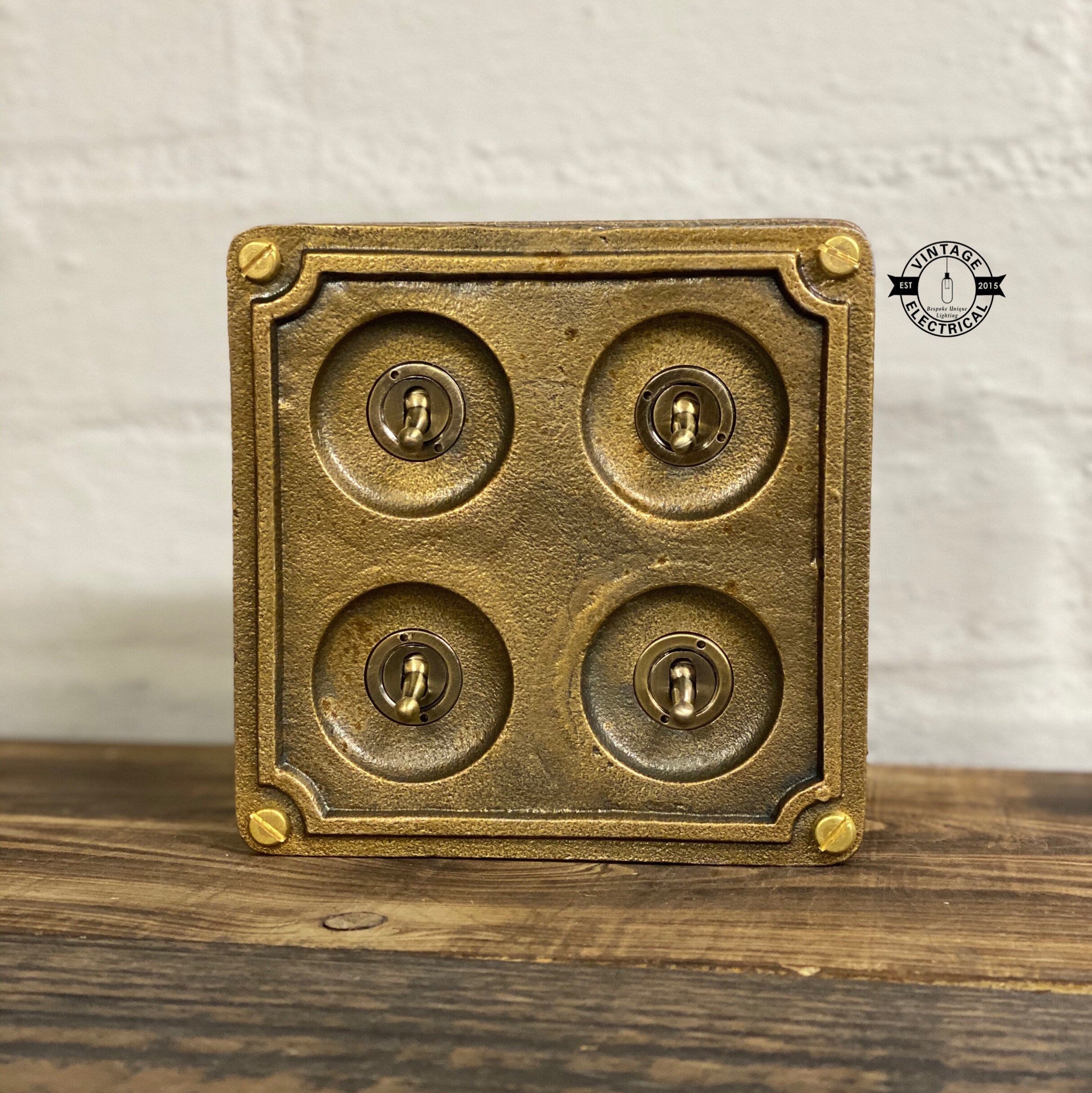 4 Gang 2 Way Solid Antique Brass Bronze Metal Surface Mounting Conduit  Light Switch Industrial - BS EN Approved Vintage 1950’s Britmac Style