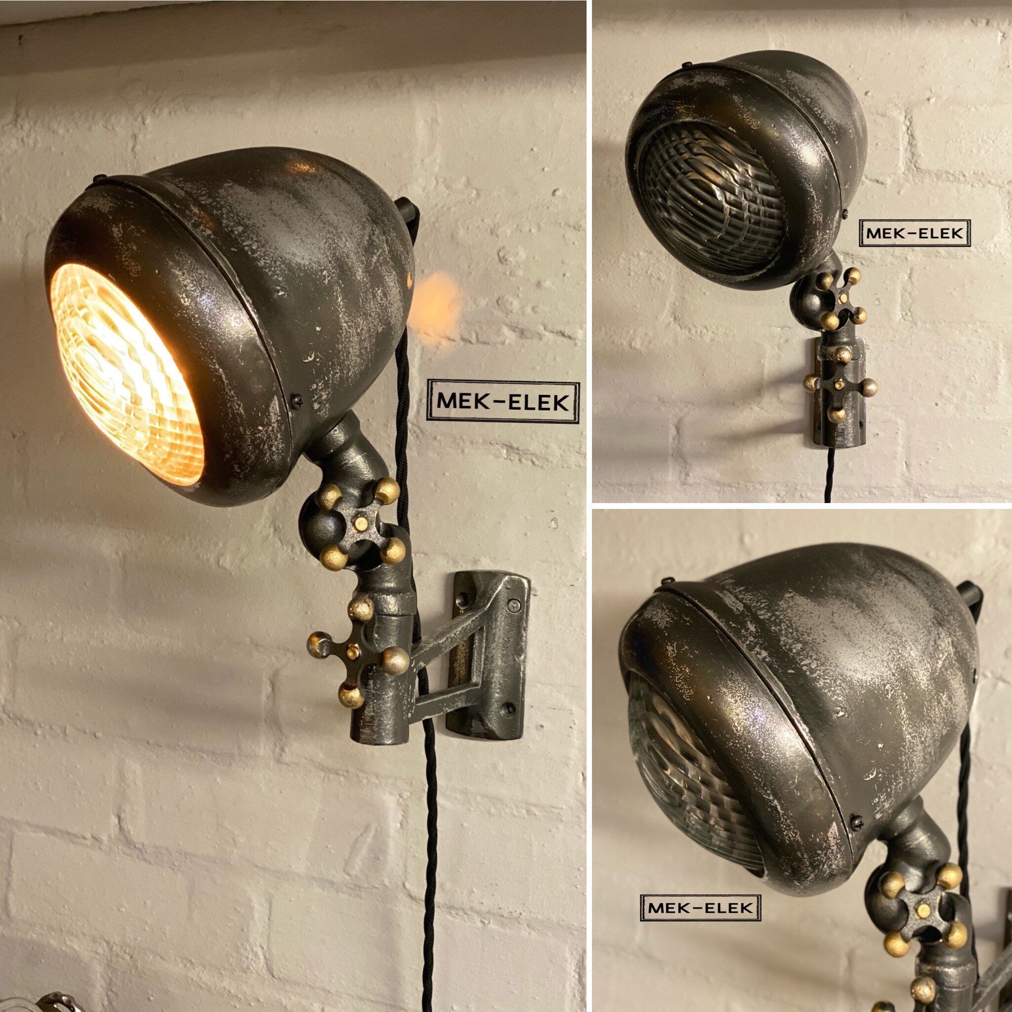 No.7 vintage spotlight in red – lamp made of headlight - handmade – wall or ceiling light - vintage top or industrial interior