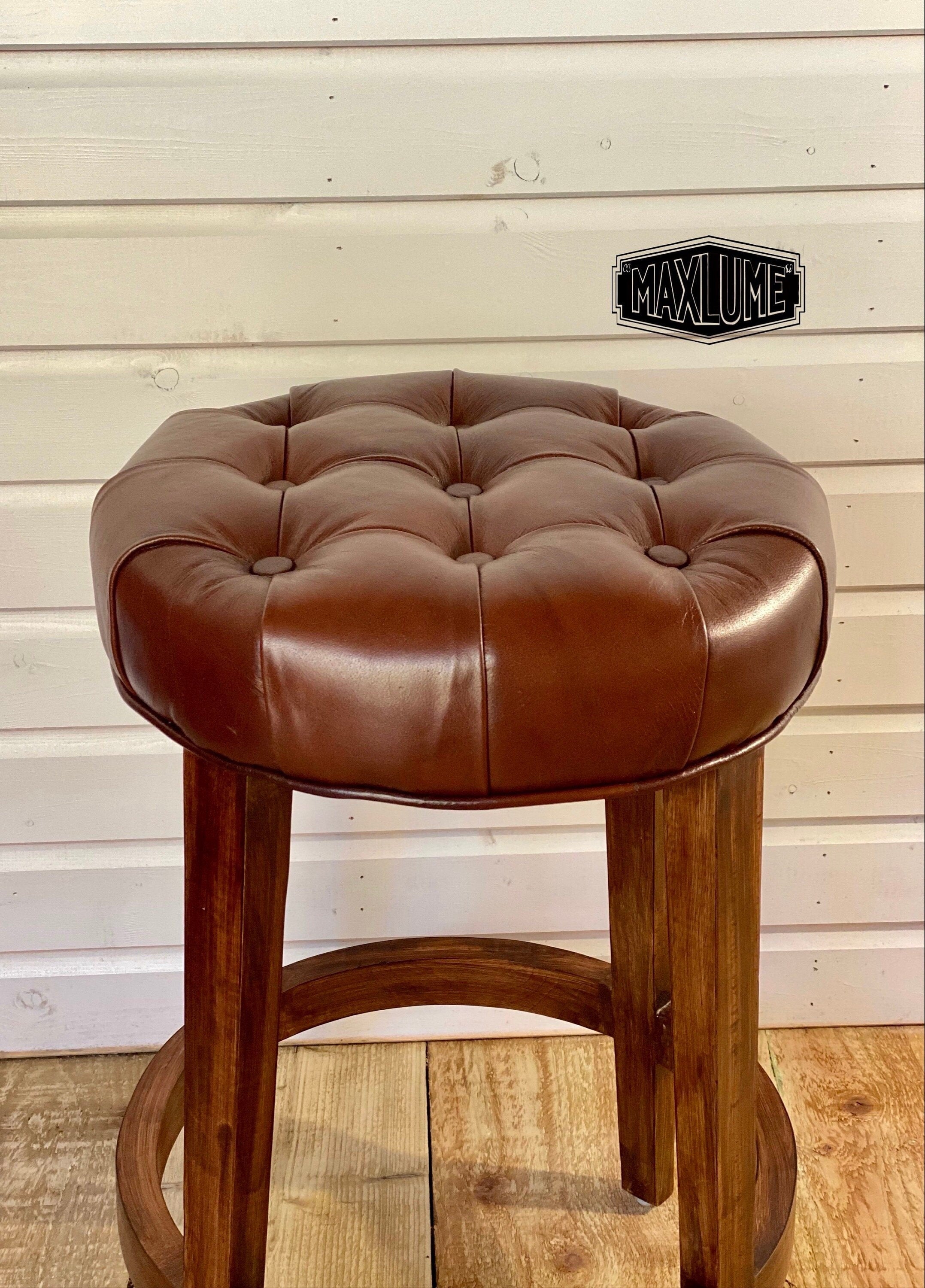 Brown leather vanity deals stool