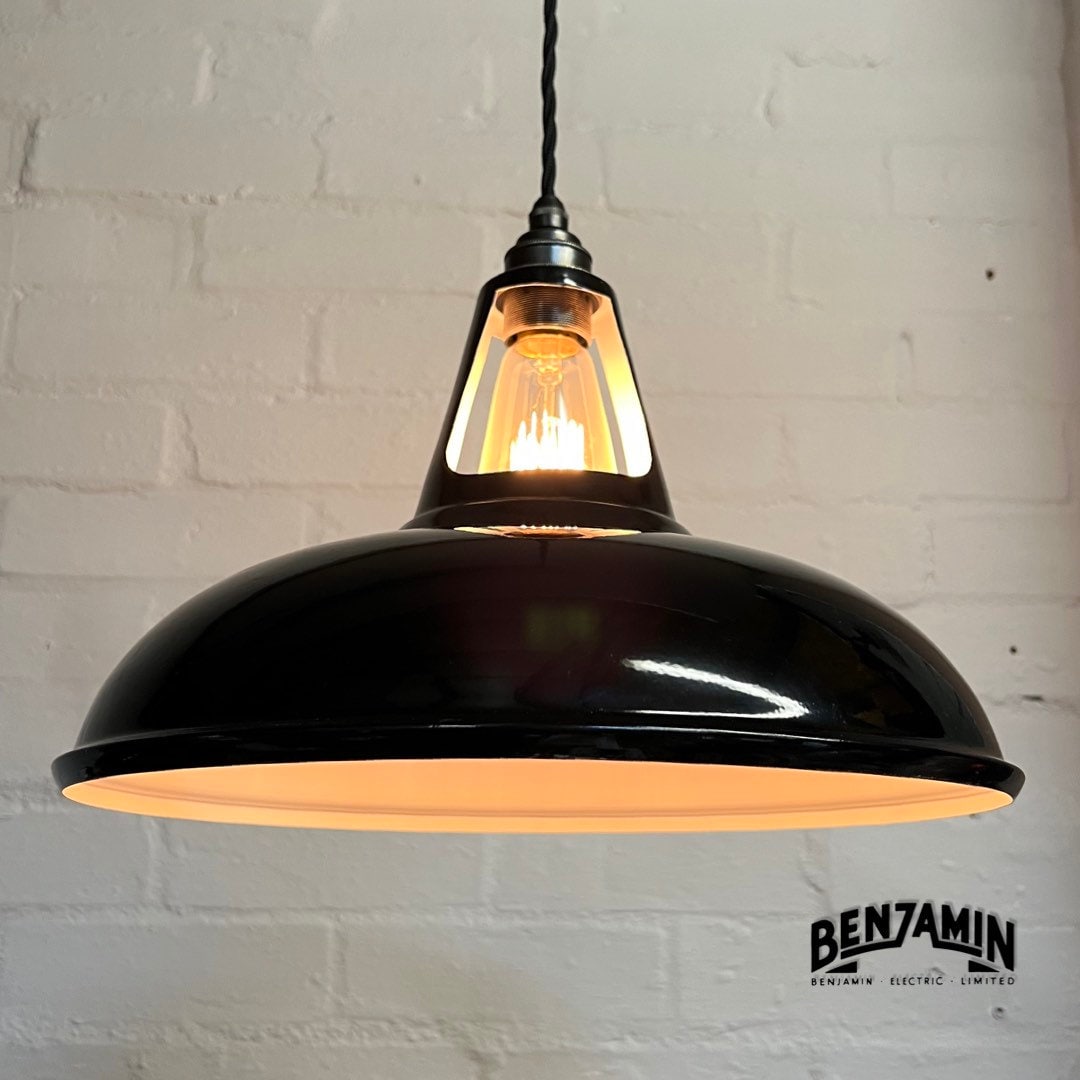 Cawston XL ~ 3 x Solid Jet Black Shade 1932 Design Pendant Set Track Light | Dining Room | Kitchen Table | Vintage