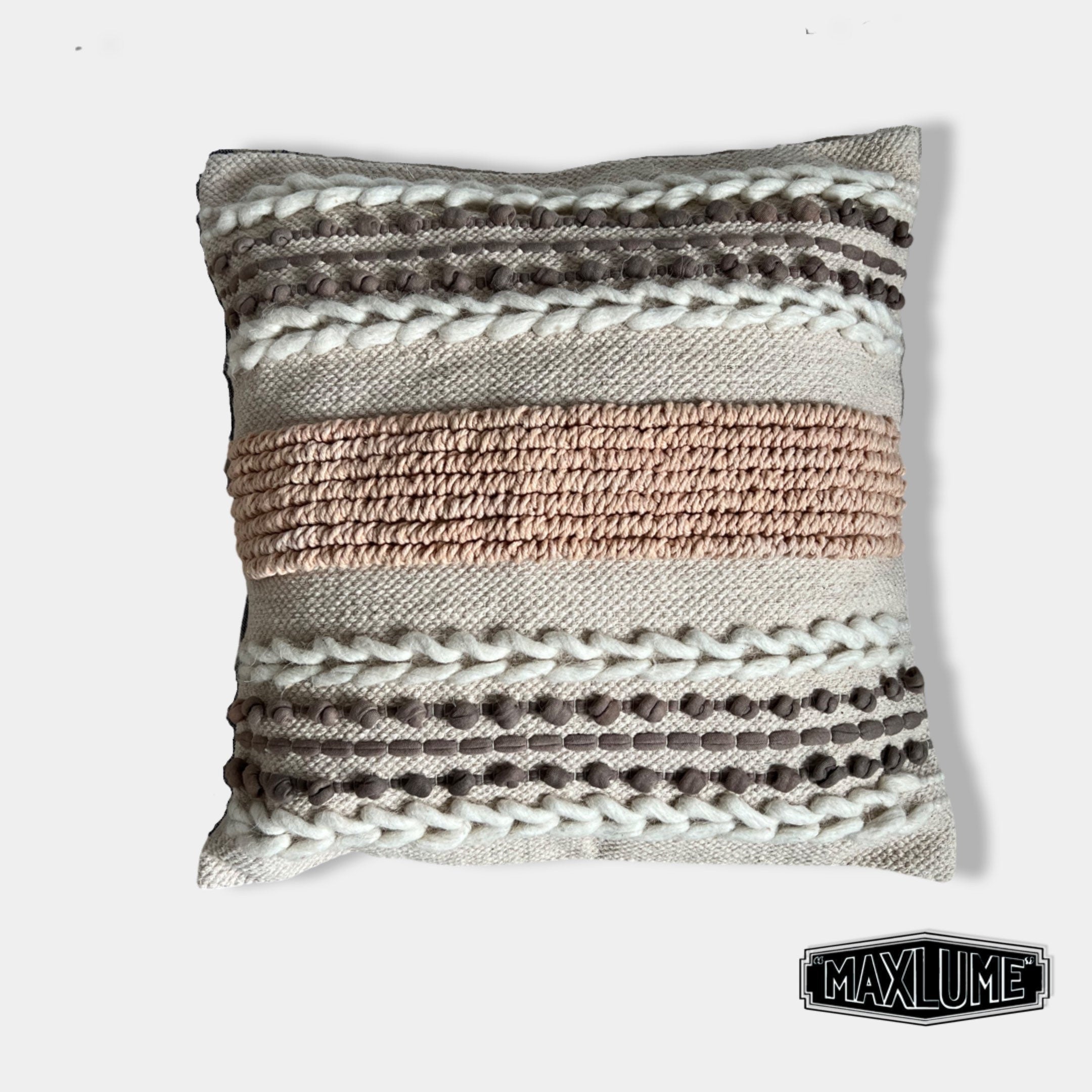 Maxlume 18x18 Plaited Cushion Woven Pillow Cover Plait Detail Braided Pillow Wool Boho Filled