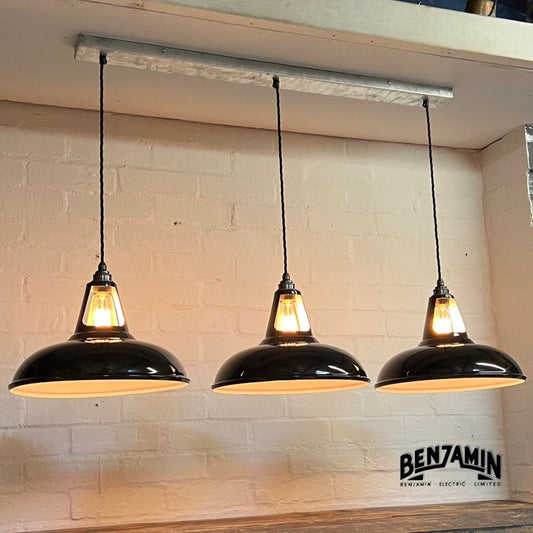 Cawston XL ~ 3 x Solid Jet Black Shade 1932 Design Pendant Set Track Light | Dining Room | Kitchen Table | Vintage