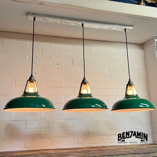 Cawston XL ~ 3 x Solid Original Green Shade 1932 Design Pendant Set Track Light | Dining Room | Kitchen Table | Vintage