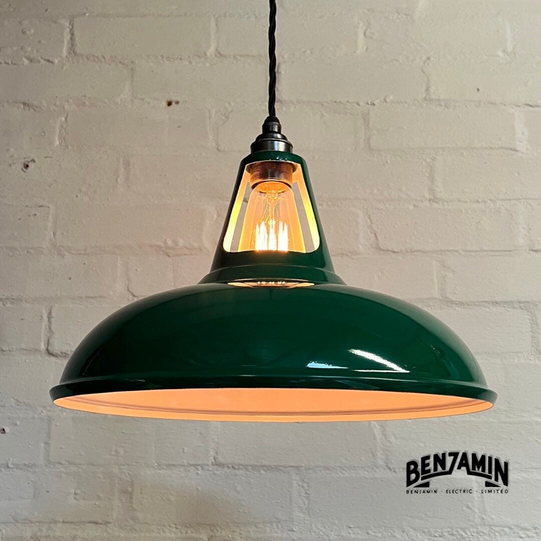 Cawston XL ~ 3 x Solid Original Green Shade 1932 Design Pendant Set Track Light | Dining Room | Kitchen Table | Vintage