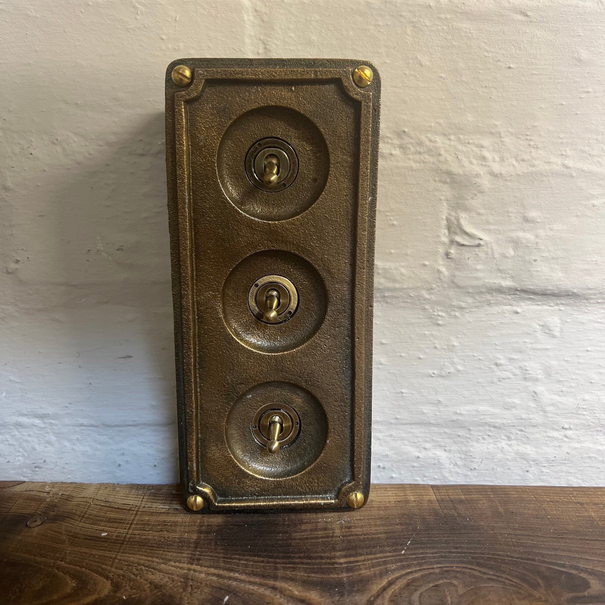 3 Gang Solid Cast Bronze Metal Conduit Light Switch Industrial 2 Way - BS EN Approved Vintage Crabtree 1950’s Style