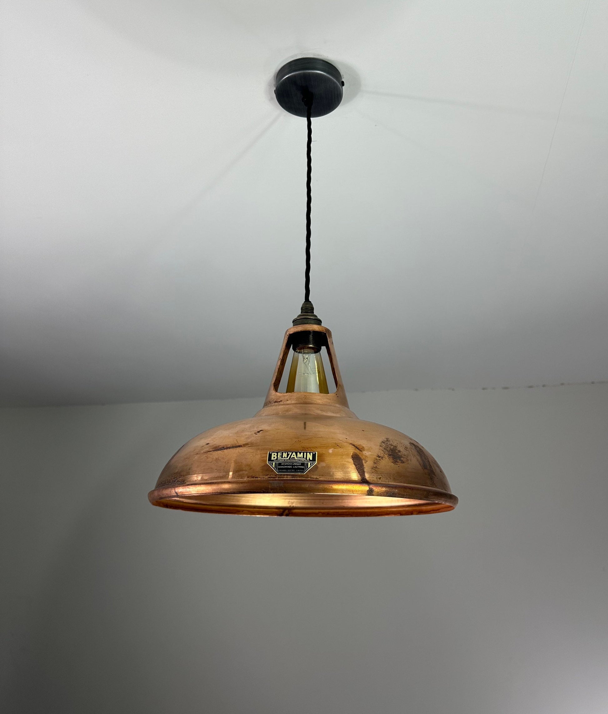 Cawston XL ~ Antique Copper Shade 1933 Design Pendant Set Light | Ceiling Dining Room | Kitchen Table | 14 Inch *WORN*