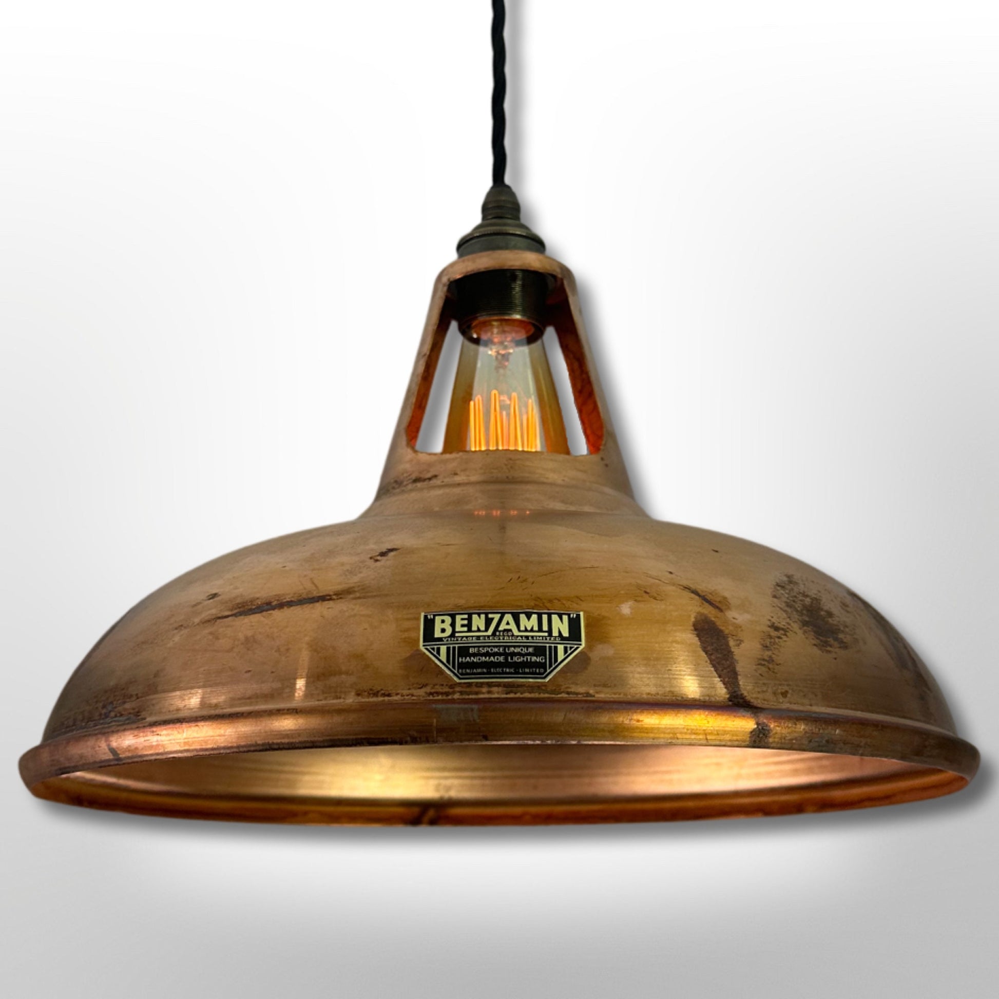 Cawston XL ~ Antique Copper Shade 1933 Design Pendant Set Light | Ceiling Dining Room | Kitchen Table | 14 Inch *WORN*