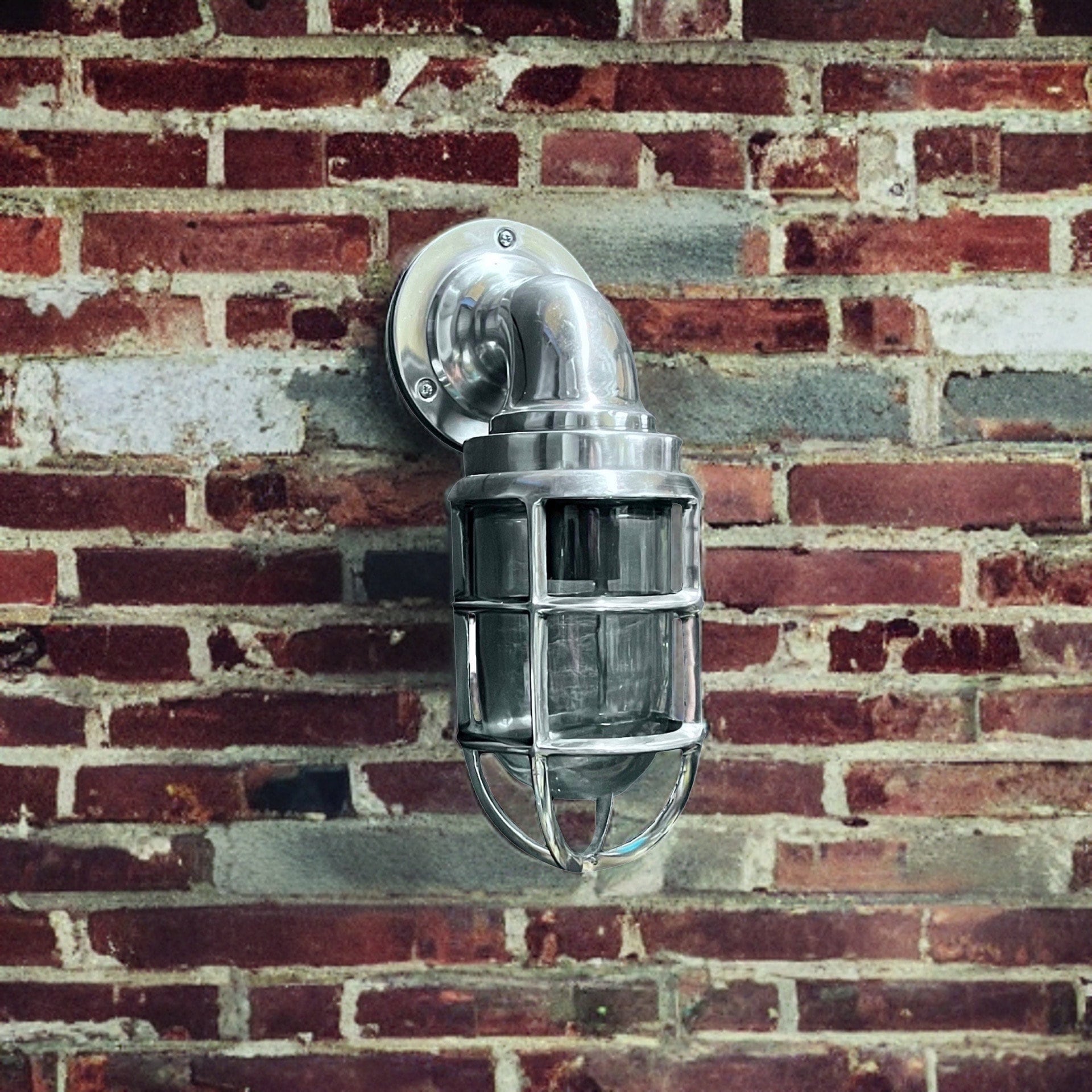 Beachamwell ~ Bulkhead Outdoor & Bathroom Sconce Wall Light Polished Silver | 10.5 Inch