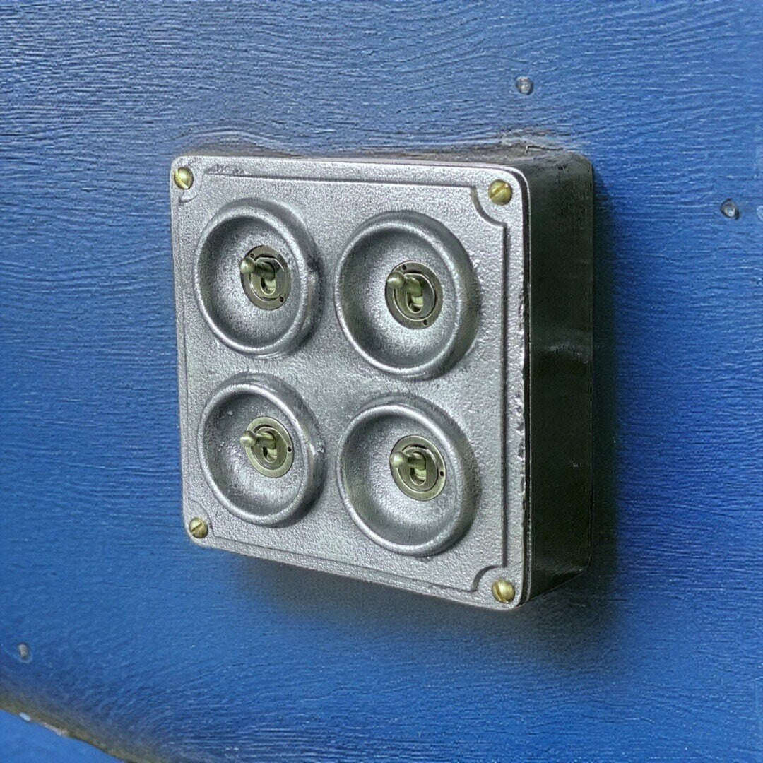 4 Gang 2 Way Solid Cast Metal Surface Mounted Conduit Light Switch  Industrial - BS EN Approved Vintage Crabtree