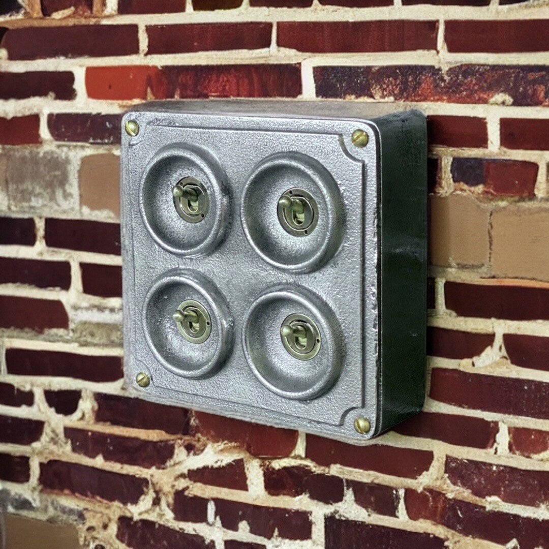 4 Gang 2 Way Solid Cast Metal Surface Mounted Conduit Light Switch  Industrial - BS EN Approved Vintage Crabtree