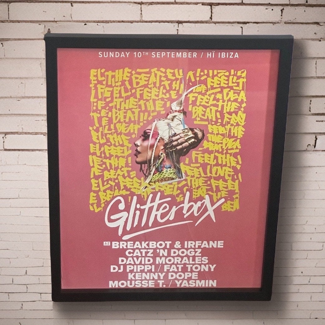 Glitterbox ~ Genuine Hi Ibiza Framed Dj Artwork | A3 Luxury Black Frame