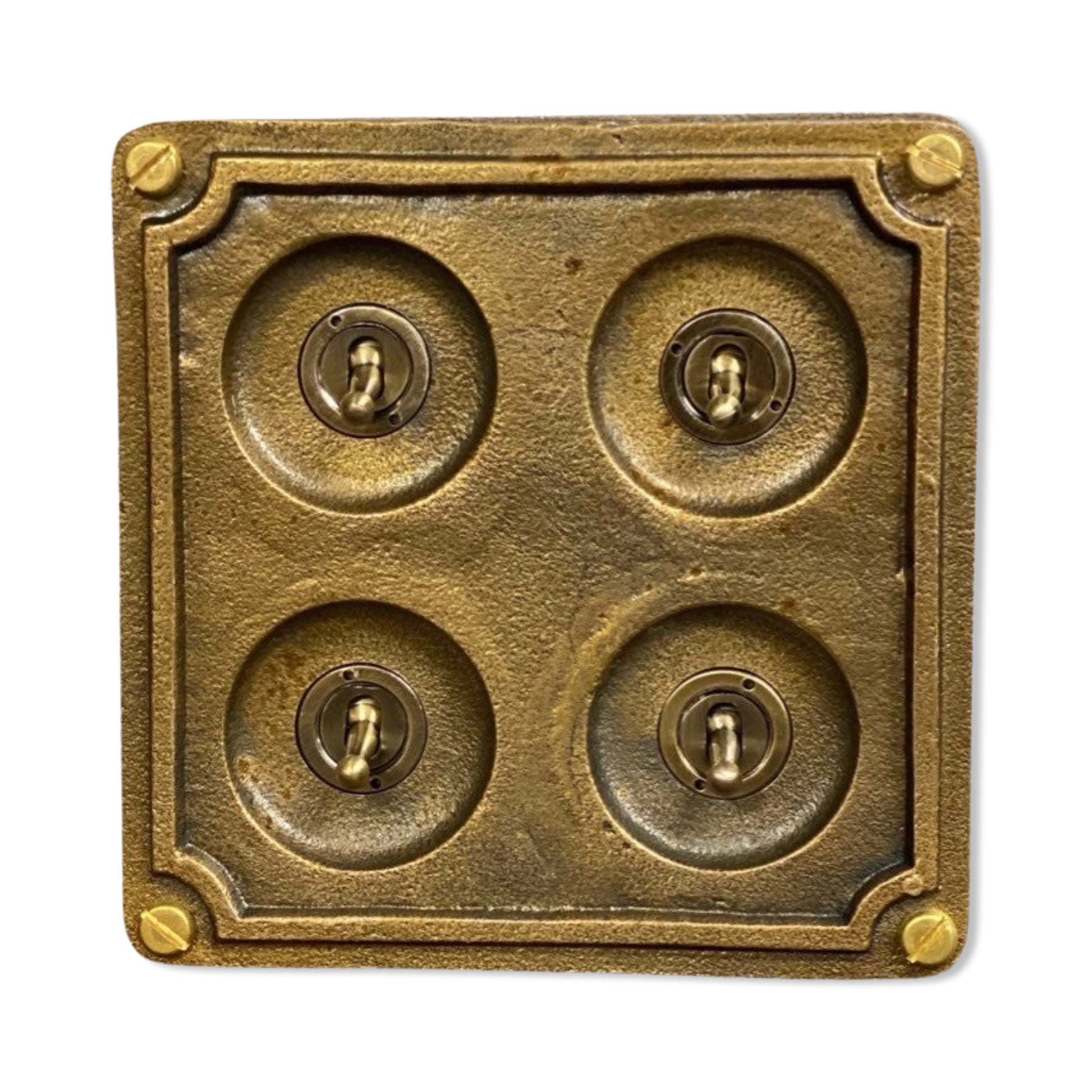 4 Gang 2 Way Solid Antique Brass Bronze Metal Surface Mounting Conduit Light Switch Industrial - BS EN Approved Vintage 1950’s Britmac Style